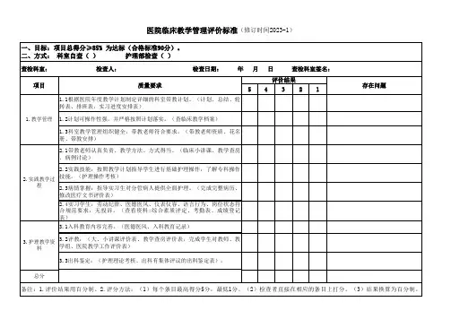 临床教学管理质量评价标准