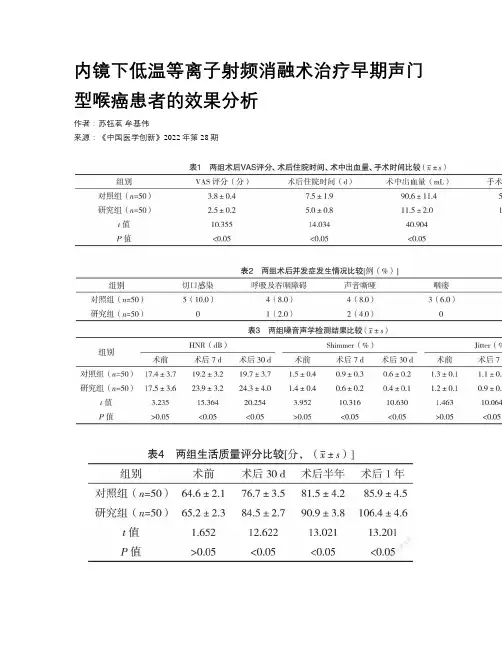 内镜下低温等离子射频消融术治疗早期声门型喉癌患者的效果分析