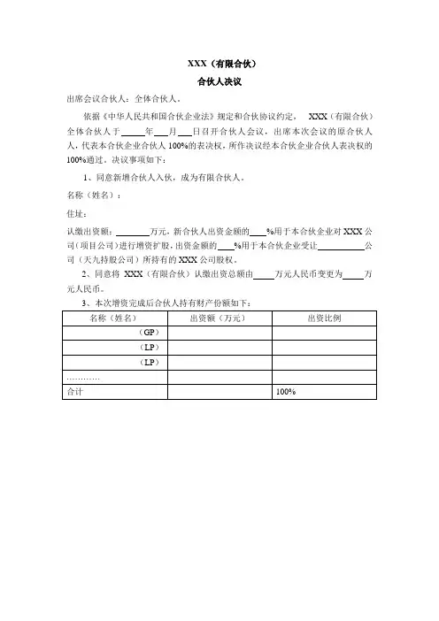 合伙人会议决议模板
