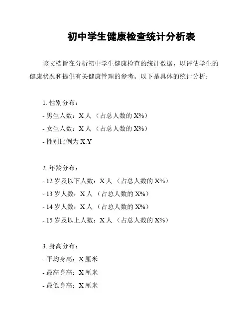 初中学生健康检查统计分析表