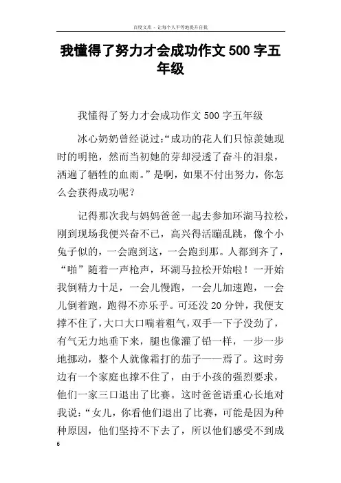 我懂得了努力才会成功作文500字五年级