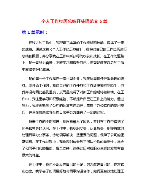 个人工作经历总结开头语范文5篇
