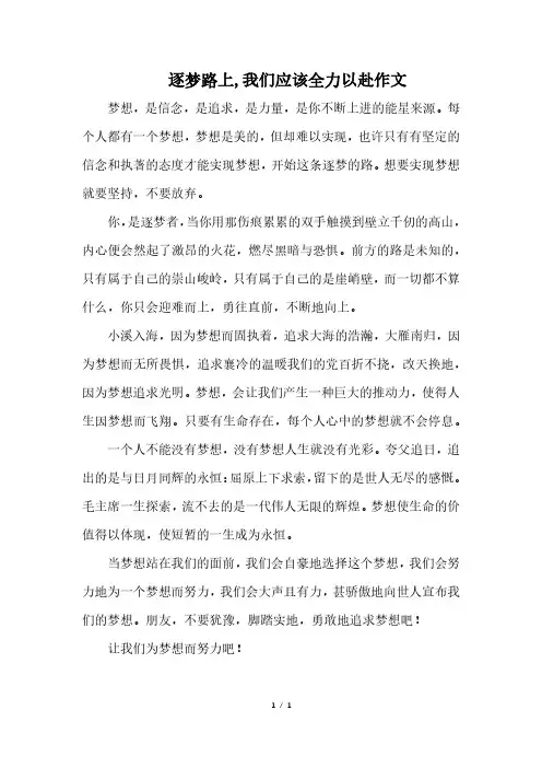 逐梦路上,我们应该全力以赴作文