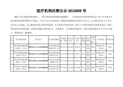 医疗机构注销公示2016008号