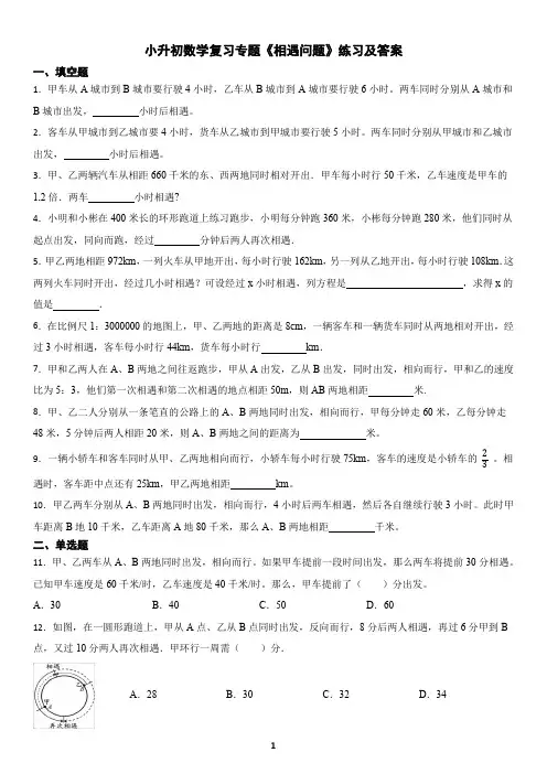 小升初数学复习专题《相遇问题》练习及答案