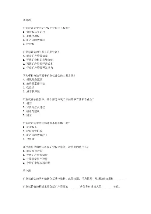 2024年矿业权评估师职业资格考试大纲