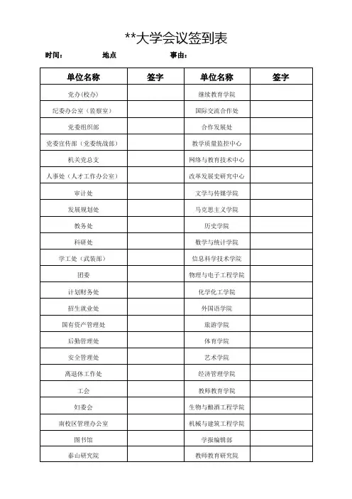 某大学会议签到表(模板)