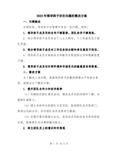 2023年领导班子存在问题的整改方案