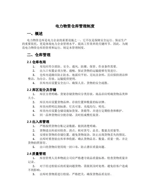 电力物资仓库管理制度