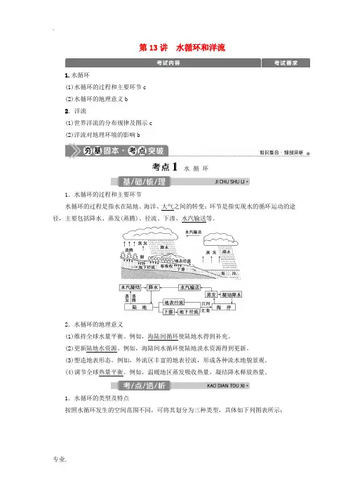 (浙江选考)新高考地理一轮复习 第二章 自然环境中的物质运动与能量交换 第13讲 水循环和洋流教学案