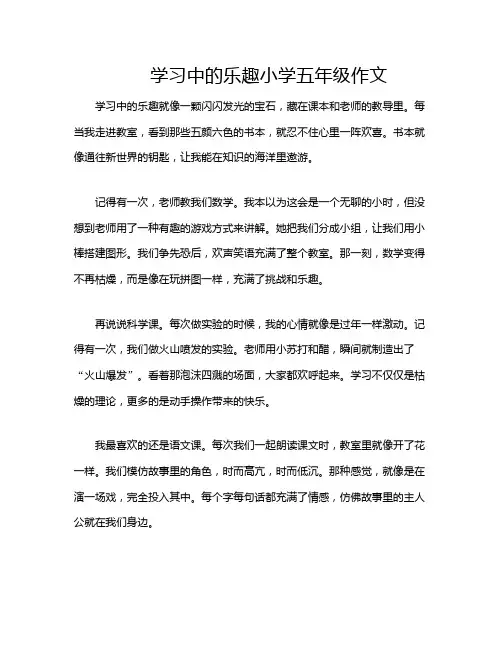 学习中的乐趣小学五年级作文