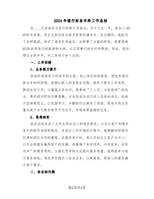 2024年银行财务年终工作总结（二篇）