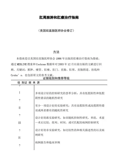 肛周脓肿和肛瘘治疗指南