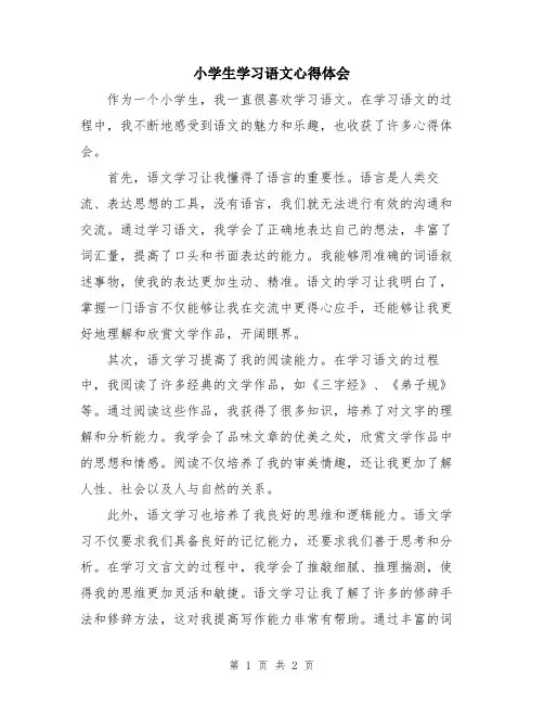 小学生学习语文心得体会