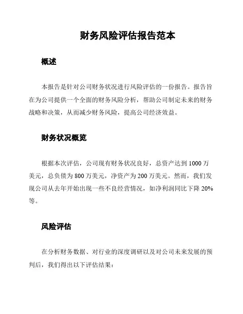 财务风险评估报告范本