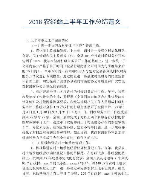 【半年度工作总结】2118农经站上半年工作总结范文