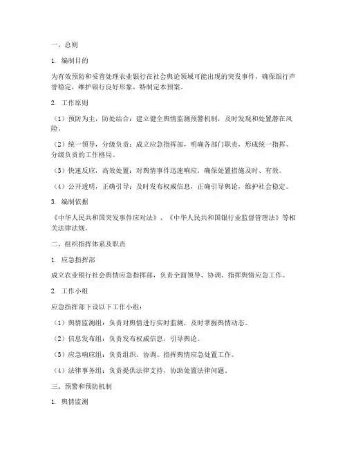 农业银行社会舆情应急预案