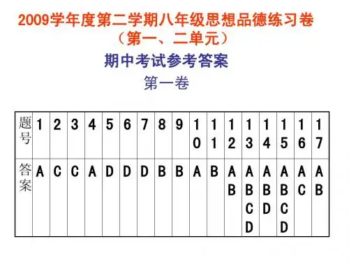 八下思品期中考试答案2009
