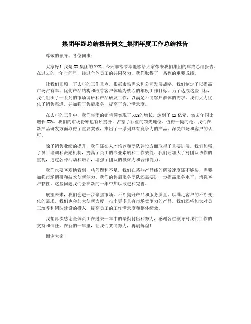 集团年终总结报告例文_集团年度工作总结报告