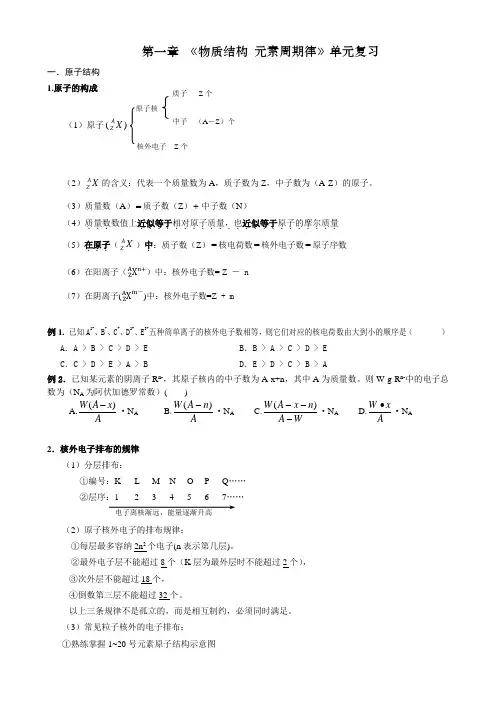 物质结构元素周期律单元复习