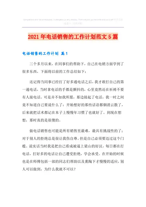 2021年电话销售的工作计划范文5篇