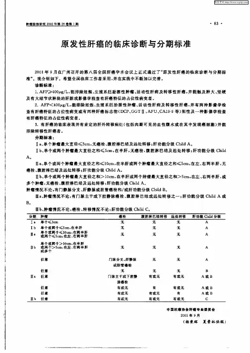 原发性肝癌的临床诊断与分期标准