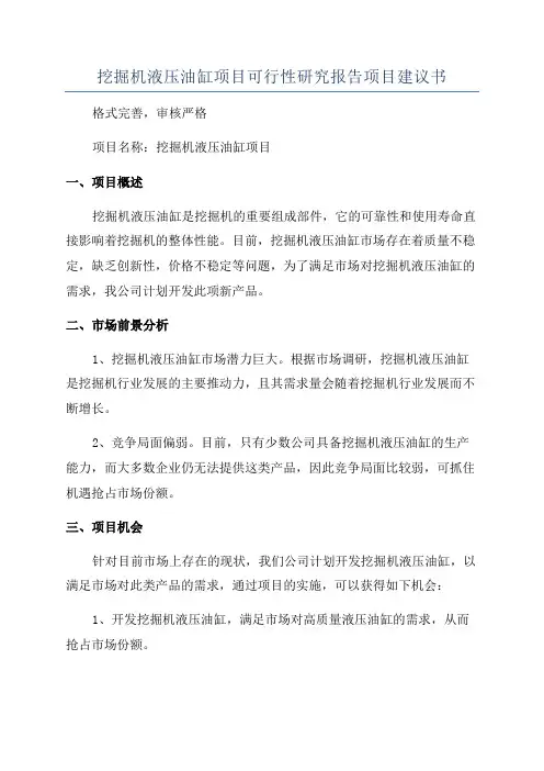 挖掘机液压油缸项目可行性研究报告项目建议书