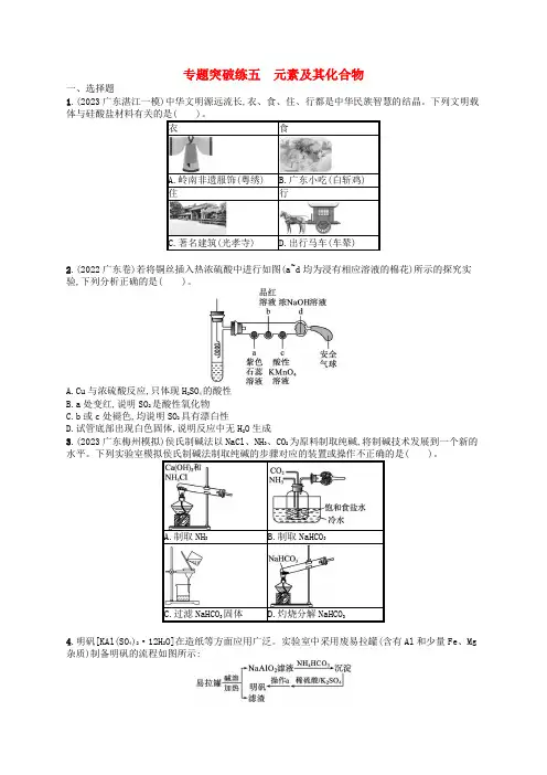 新高考新教材广西专版2024届高考化学二轮总复习专题突破练5元素及其化合物