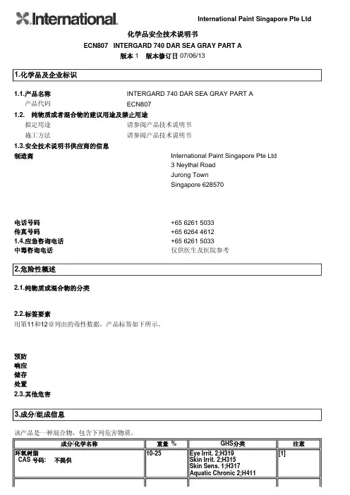 ECN807 INTERGARD 740 DAR SEA GRAY PART A化学品安全技术说明书