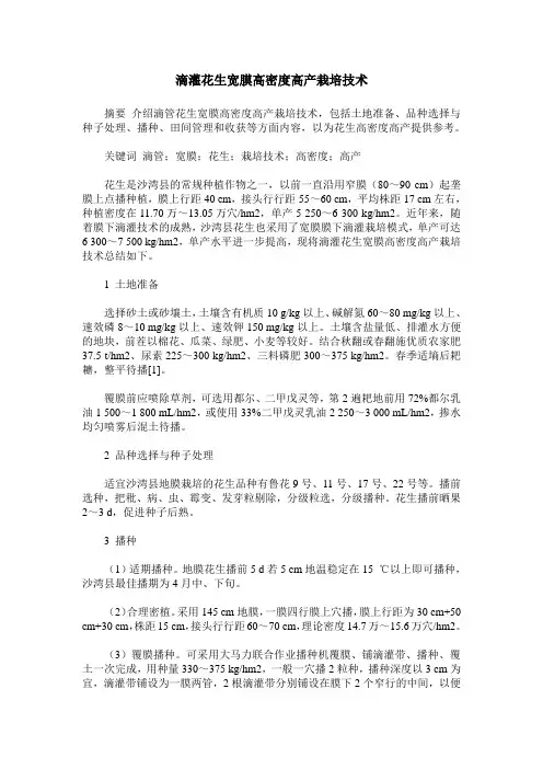 滴灌花生宽膜高密度高产栽培技术