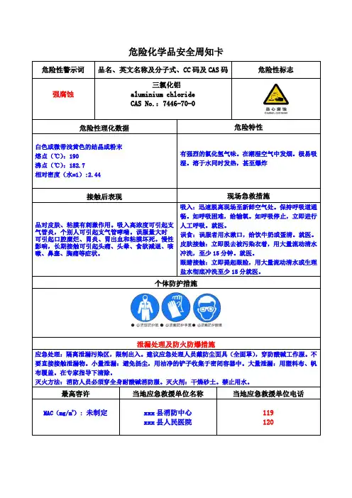 三氯化铝安全周知卡(危化品)