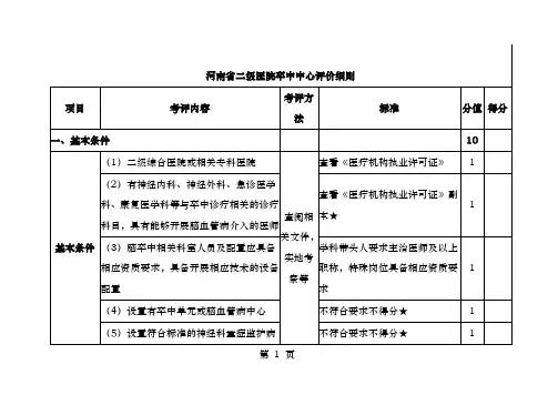 河南省二级医院卒中中心评价细则