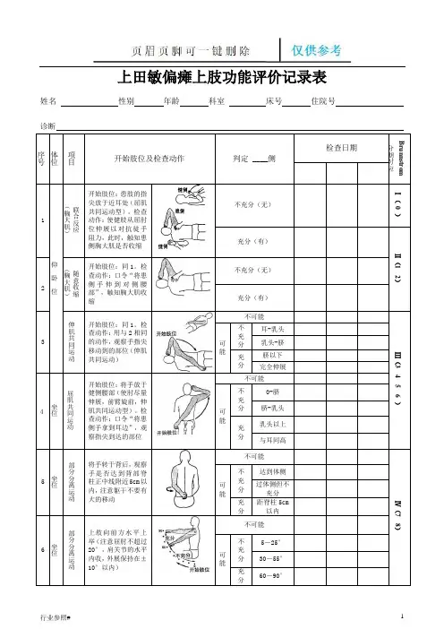 偏瘫上肢功能评价记录表(上田敏式)(知识资料)