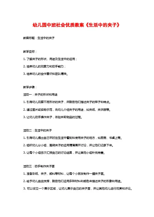 幼儿园中班社会优质教案《生活中的夹子》
