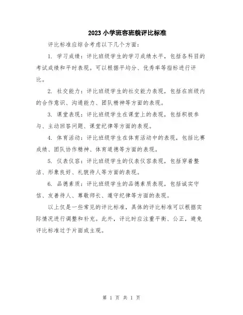 2023小学班容班貌评比标准