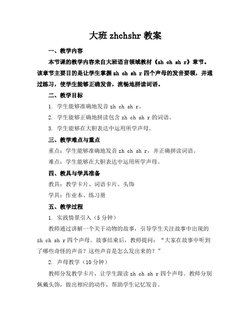 大班zhchshr教案