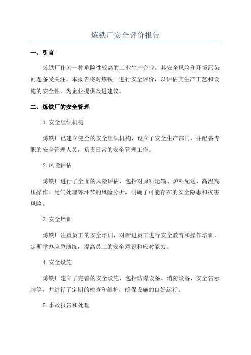 炼铁厂安全评价报告