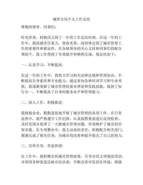 城管分局个人工作总结