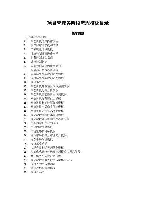 项目管理各阶段流程模板目录