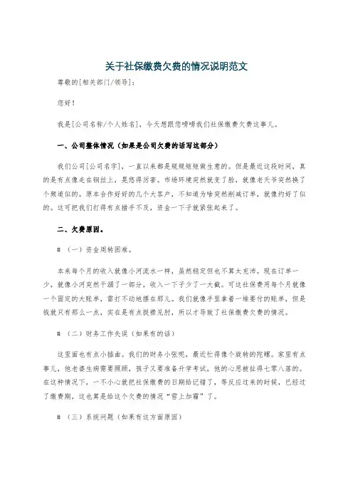 关于社保缴费欠费的情况说明范文