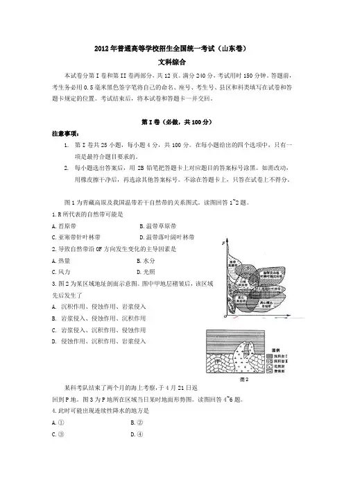 2012山东高考文综-地理试题