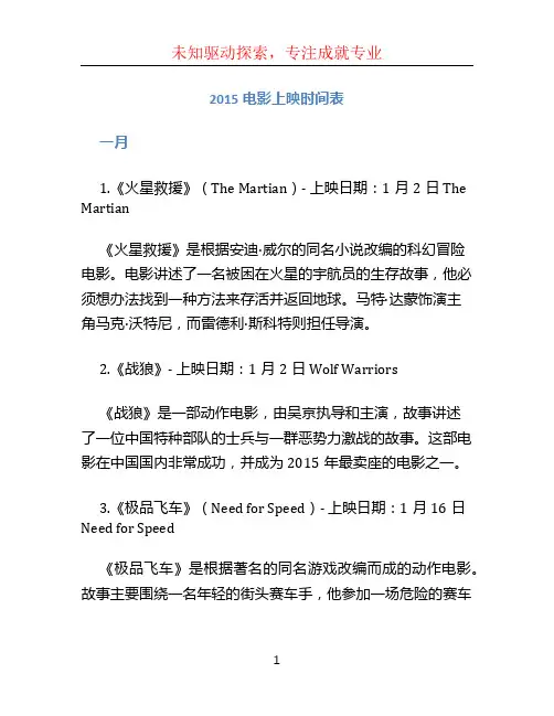 2015电影上映时间表