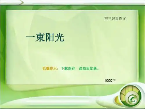 初三记事作文《一束阳光》1000字(总9页PPT)