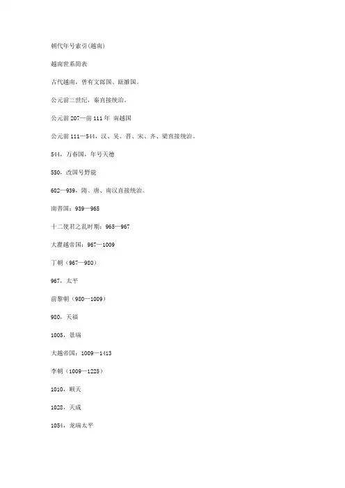 越南朝代年号索引