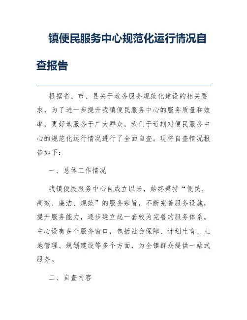 镇便民服务中心规范化运行情况自查报告