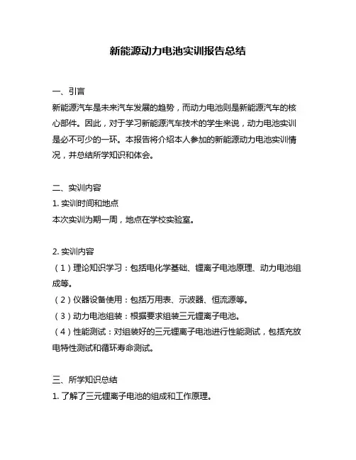 新能源动力电池实训报告总结