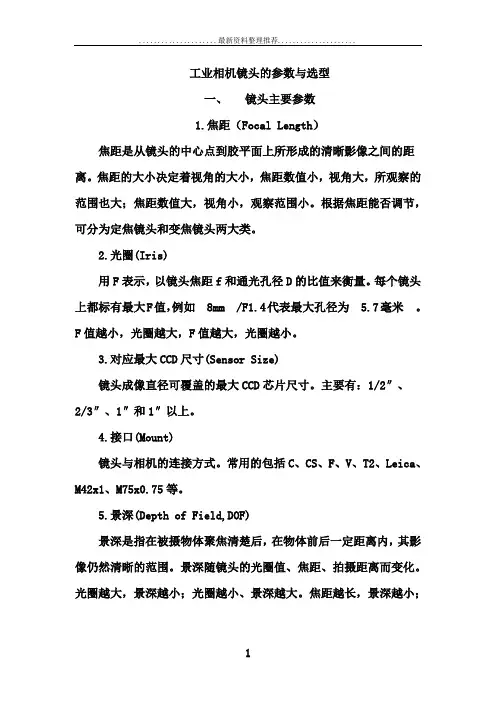 工业相机镜头的参数与选型