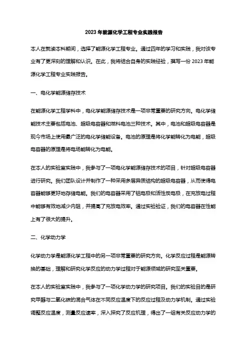 2023年能源化学工程专业实践报告