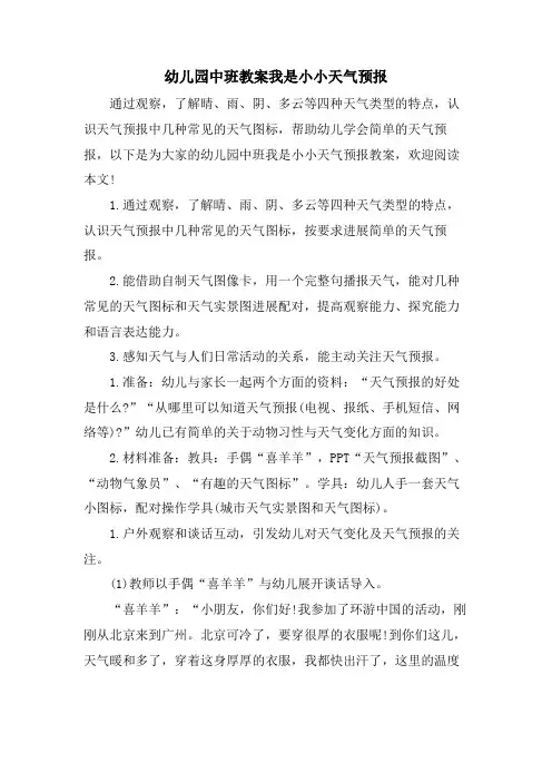 幼儿园中班教案我是小小天气预报