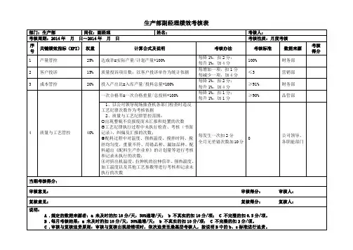 生产部副经理绩效考核表